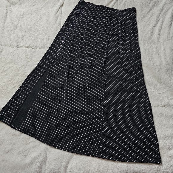 Briggs Petite Black and White Polka Dot Button Slit Mid Length Skirt MP - Picture 1 of 5